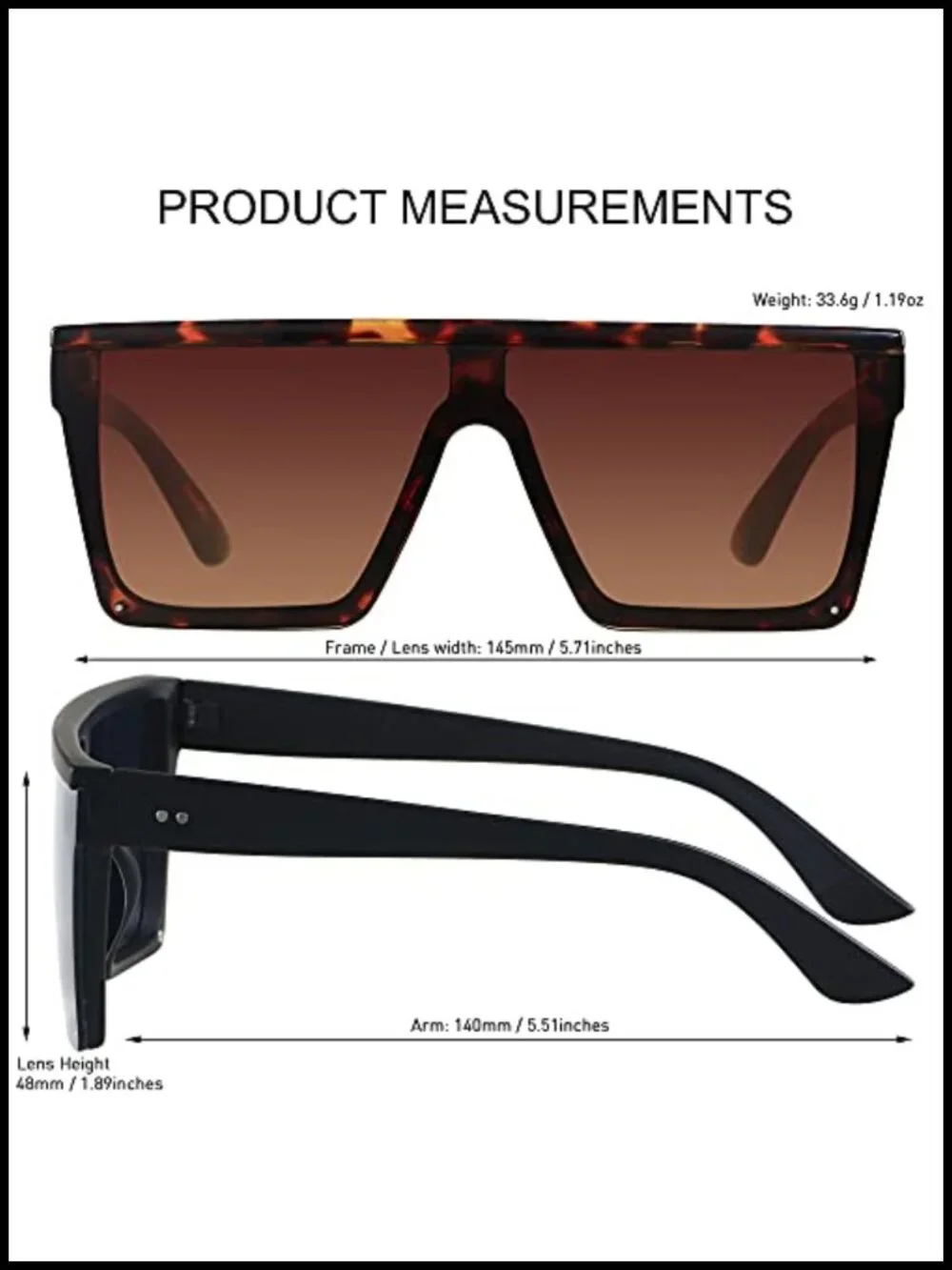 Oversized Flat Top Shield Sunglasses UV400 Protection Square
